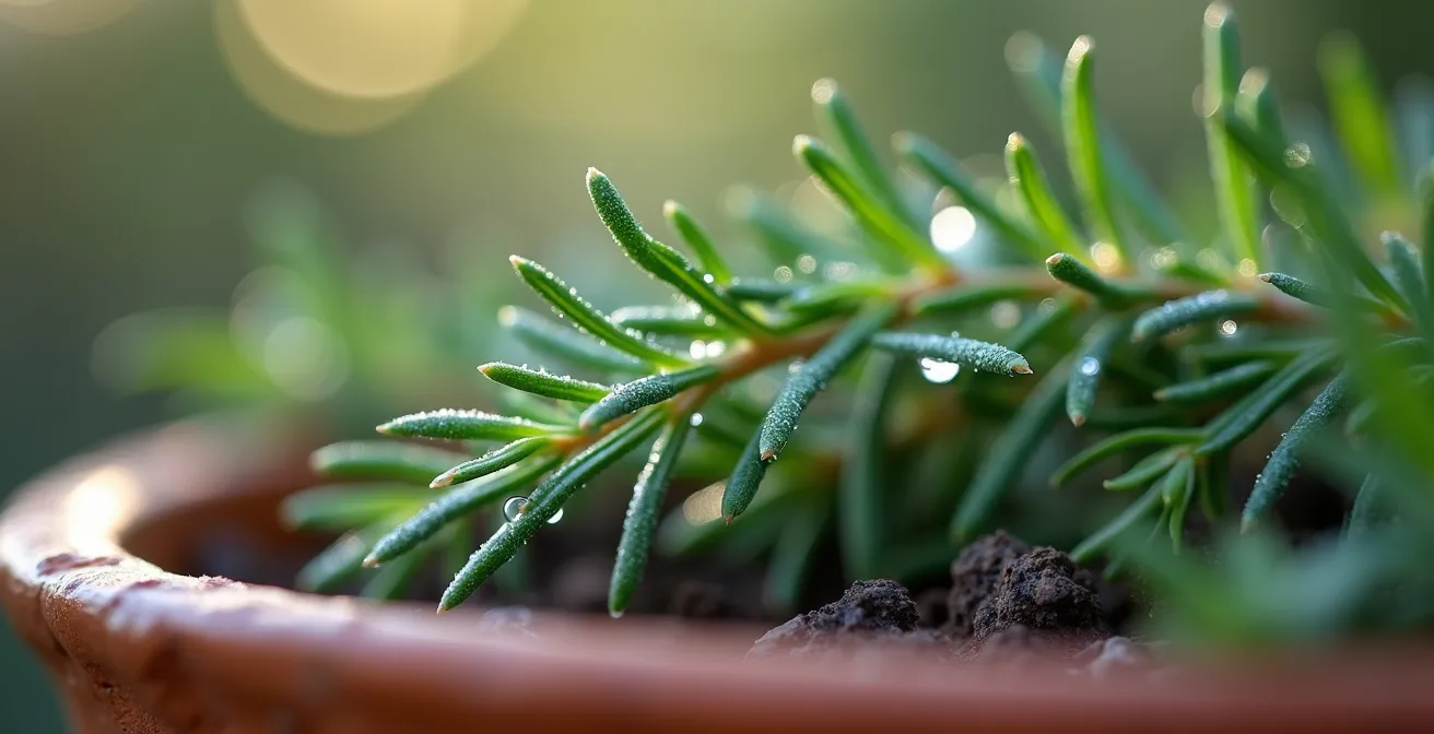 Arrangement de pots d'herbes méditerranéennes créant un microclimat sur un balcon québécois ensoleillé