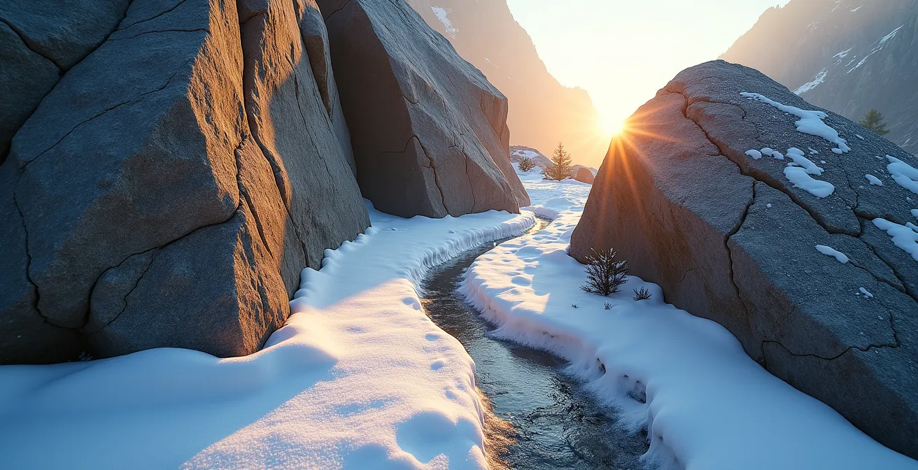 Arrangement de pierres créant des microclimats protecteurs dans un jardin alpin